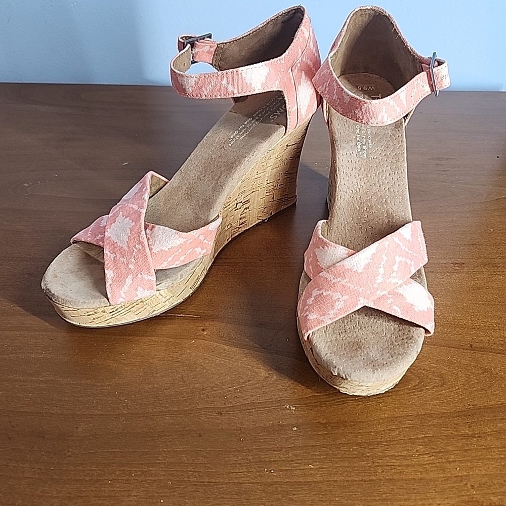 Toms Pink Wedge Shoes 9.5